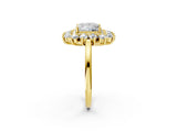 Yellow gold Princess Cut Halo Cluster Diamond Ring with Pave Band and Four-Prong Setting_19