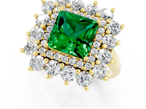Yellow gold Princess Cut Halo Cluster Diamond Ring with Pave Band and Four-Prong Setting_19
