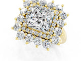 Yellow gold Princess Cut Halo Cluster Diamond Ring with Pave Band and Four-Prong Setting_19