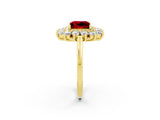 Yellow gold Princess Cut Halo Cluster Diamond Ring with Pave Band and Four-Prong Setting_20