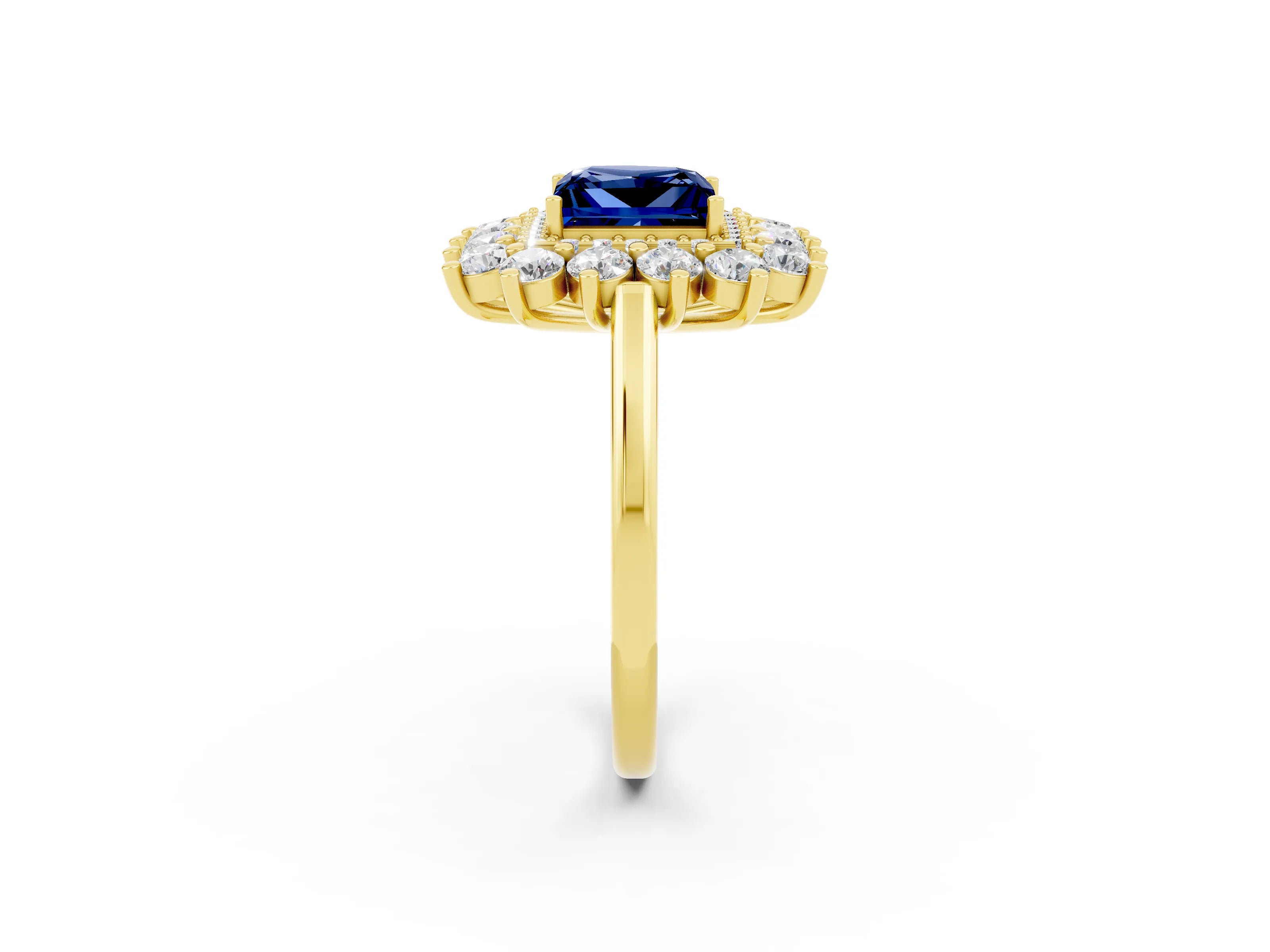 Yellow gold Princess Cut Halo Cluster Diamond Ring with Pave Band and Four-Prong Setting_20