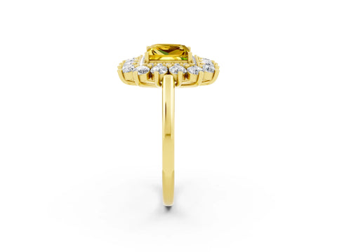 Yellow gold Princess Cut Halo Cluster Diamond Ring with Pave Band and Four-Prong Setting_20