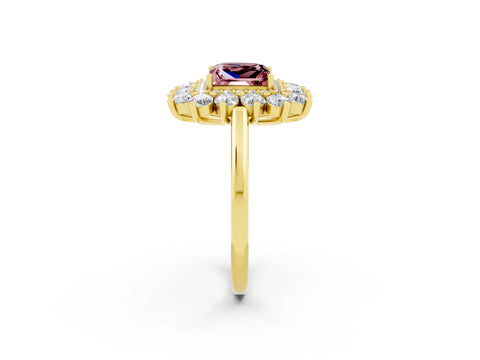 Yellow gold Princess Cut Halo Cluster Diamond Ring with Pave Band and Four-Prong Setting_20