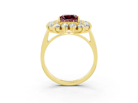 Yellow gold Princess Cut Halo Cluster Diamond Ring with Pave Band and Four-Prong Setting_21