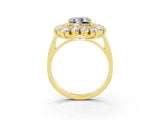 Yellow gold Princess Cut Halo Cluster Diamond Ring with Pave Band and Four-Prong Setting_21
