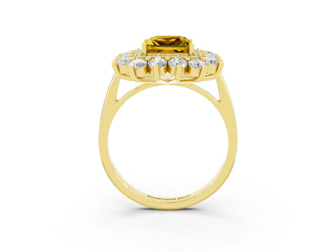Yellow gold Princess Cut Halo Cluster Diamond Ring with Pave Band and Four-Prong Setting_21