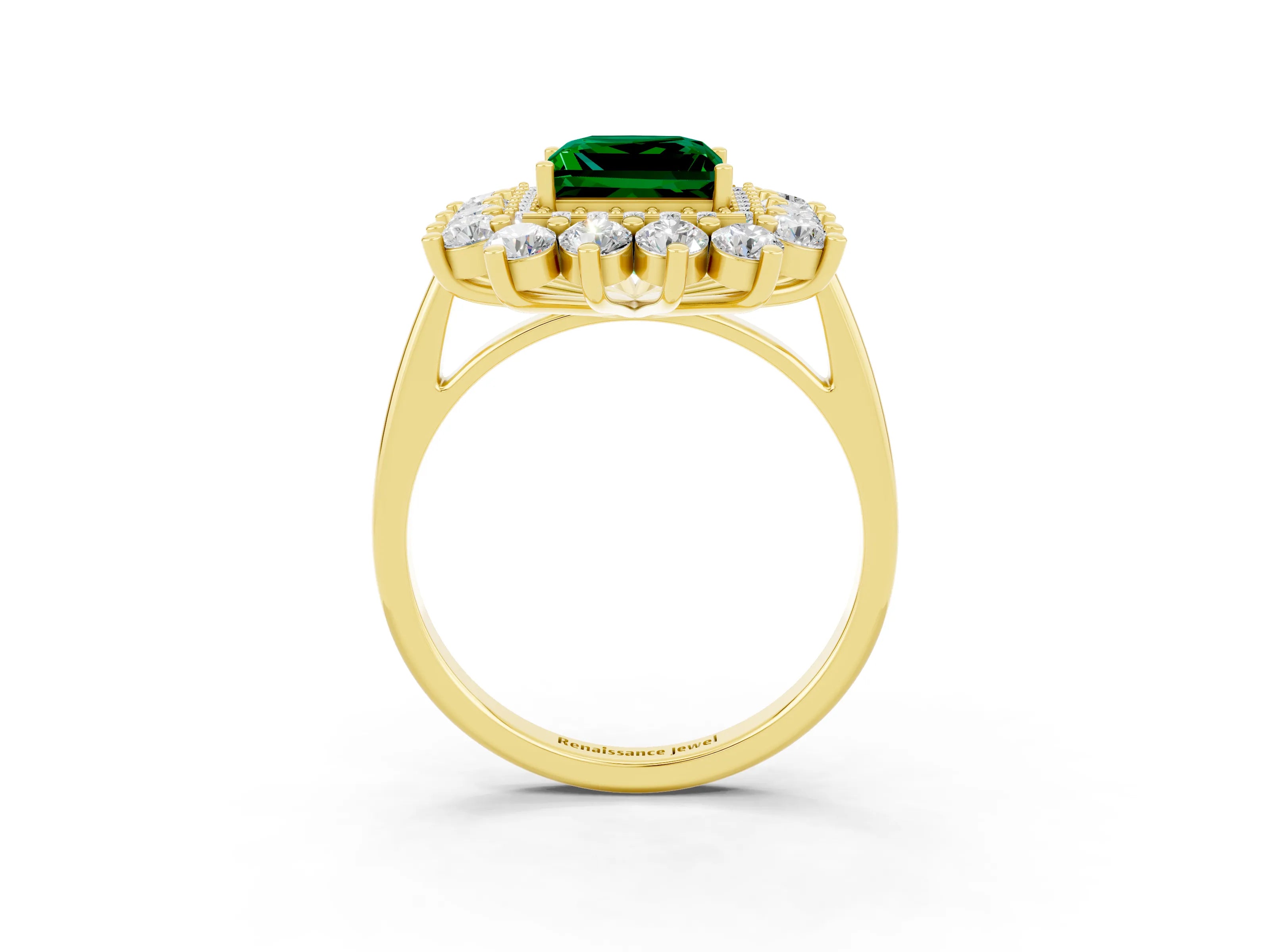 Yellow gold Princess Cut Halo Cluster Diamond Ring with Pave Band and Four-Prong Setting_21