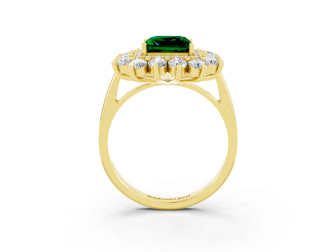 Yellow gold Princess Cut Halo Cluster Diamond Ring with Pave Band and Four-Prong Setting_21
