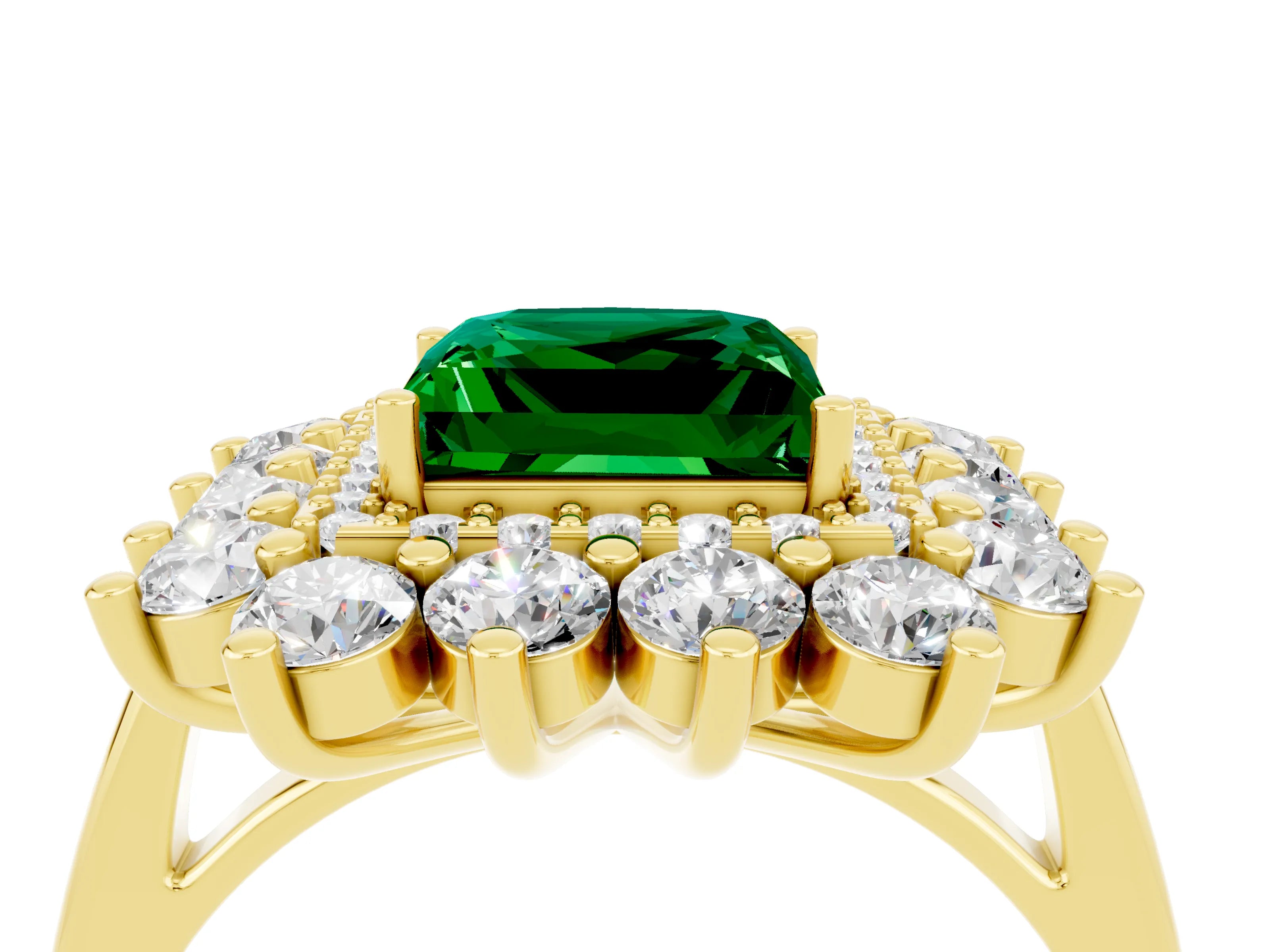 Yellow gold Princess Cut Halo Cluster Diamond Ring with Pave Band and Four-Prong Setting_22