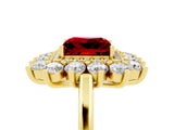 Yellow gold Princess Cut Halo Cluster Diamond Ring with Pave Band and Four-Prong Setting_23