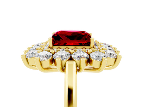 Yellow gold Princess Cut Halo Cluster Diamond Ring with Pave Band and Four-Prong Setting_23