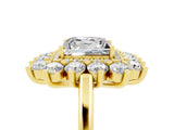 Yellow gold Princess Cut Halo Cluster Diamond Ring with Pave Band and Four-Prong Setting_23