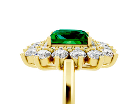 Yellow gold Princess Cut Halo Cluster Diamond Ring with Pave Band and Four-Prong Setting_23