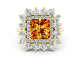 Yellow gold Princess Cut Halo Cluster Diamond Ring with Pave Band and Four-Prong Setting_24