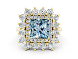 Yellow gold Princess Cut Halo Cluster Diamond Ring with Pave Band and Four-Prong Setting_24