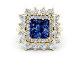 Yellow gold Princess Cut Halo Cluster Diamond Ring with Pave Band and Four-Prong Setting_24