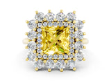 Yellow gold Princess Cut Halo Cluster Diamond Ring with Pave Band and Four-Prong Setting_24