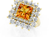 Yellow gold Princess Cut Halo Cluster Diamond Ring with Pave Band and Four-Prong Setting_25