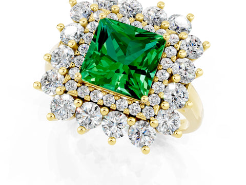 Yellow gold Princess Cut Halo Cluster Diamond Ring with Pave Band and Four-Prong Setting_25