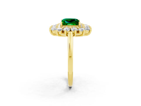 Yellow gold Princess Cut Halo Cluster Diamond Ring with Pave Band and Four-Prong Setting_26