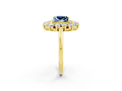 Yellow gold Princess Cut Halo Cluster Diamond Ring with Pave Band and Four-Prong Setting_26