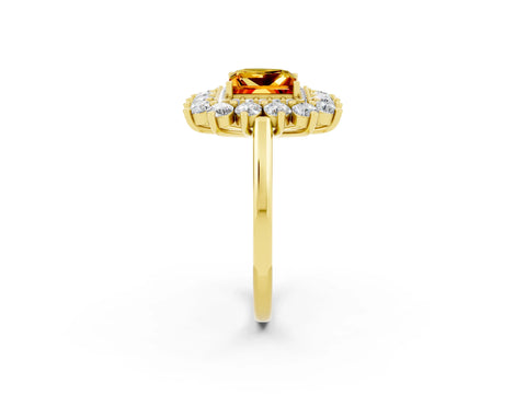 Yellow gold Princess Cut Halo Cluster Diamond Ring with Pave Band and Four-Prong Setting_26