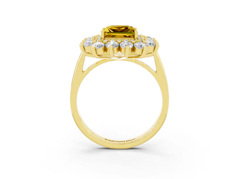 Yellow gold Princess Cut Halo Cluster Diamond Ring with Pave Band and Four-Prong Setting_27