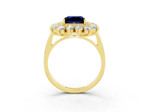 Yellow gold Princess Cut Halo Cluster Diamond Ring with Pave Band and Four-Prong Setting_27