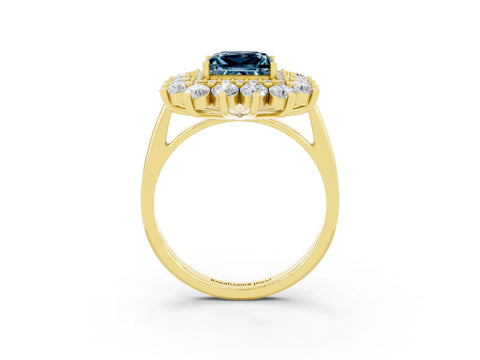 Yellow gold Princess Cut Halo Cluster Diamond Ring with Pave Band and Four-Prong Setting_27