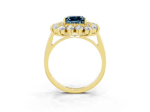 Yellow gold Princess Cut Halo Cluster Diamond Ring with Pave Band and Four-Prong Setting_27