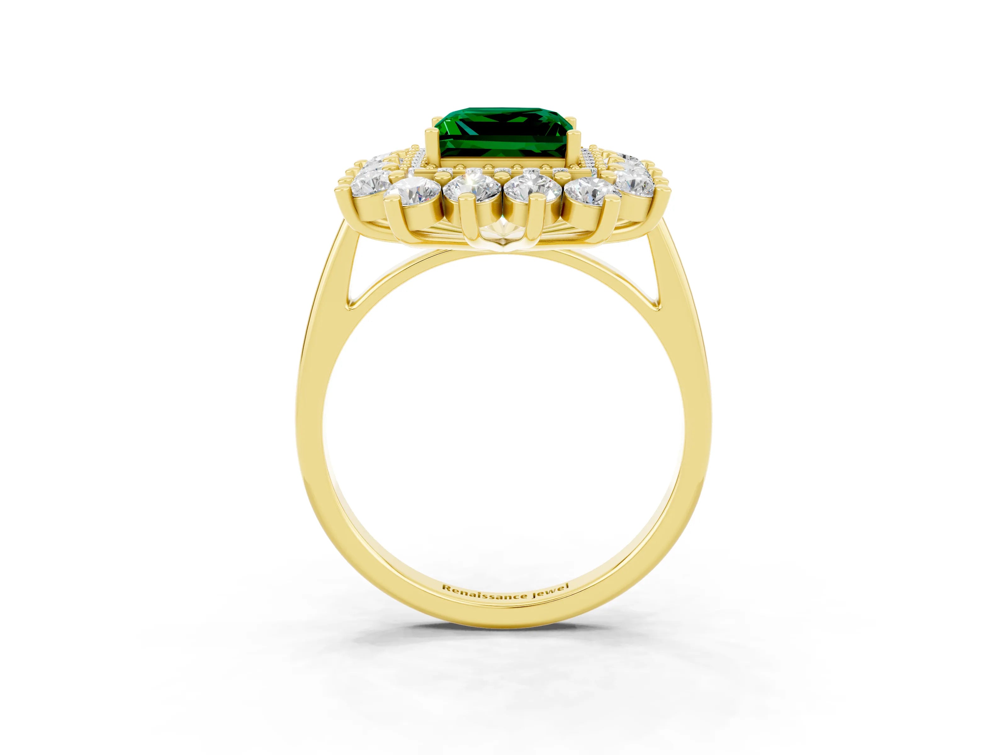 Yellow gold Princess Cut Halo Cluster Diamond Ring with Pave Band and Four-Prong Setting_27