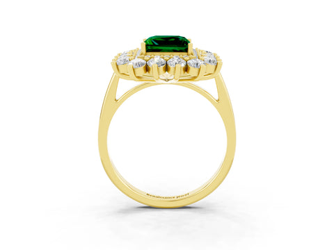 Yellow gold Princess Cut Halo Cluster Diamond Ring with Pave Band and Four-Prong Setting_27