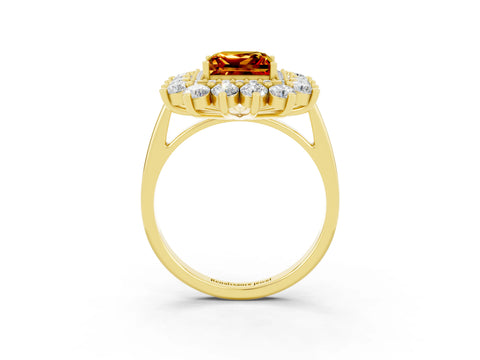 Yellow gold Princess Cut Halo Cluster Diamond Ring with Pave Band and Four-Prong Setting_27