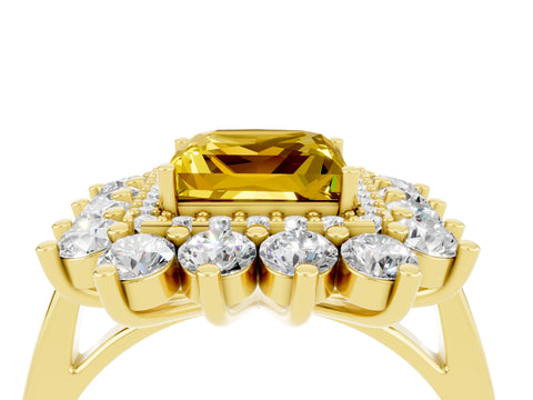 Yellow gold Princess Cut Halo Cluster Diamond Ring with Pave Band and Four-Prong Setting_28