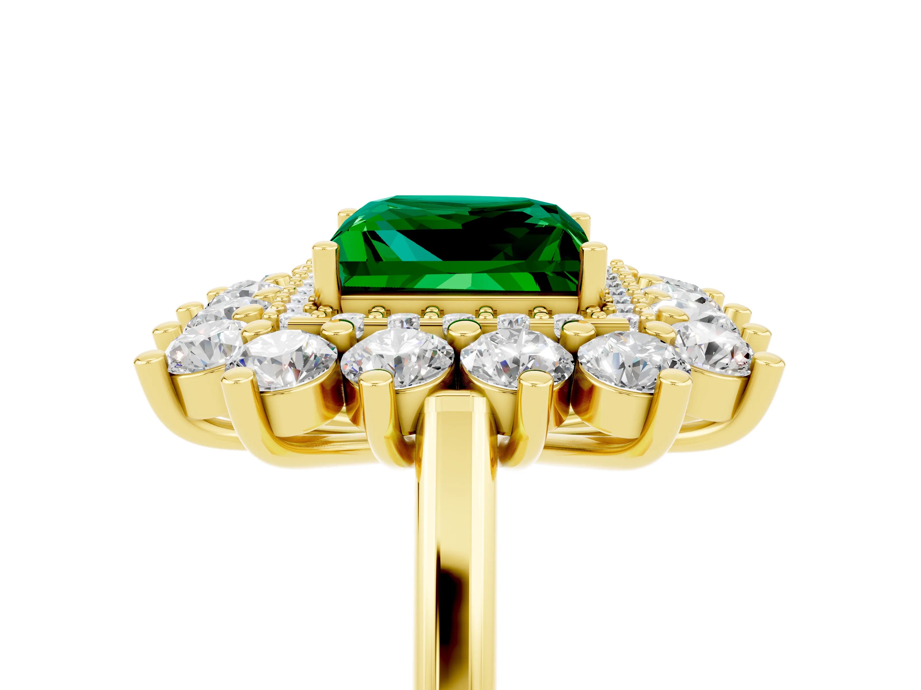 Yellow gold Princess Cut Halo Cluster Diamond Ring with Pave Band and Four-Prong Setting_29