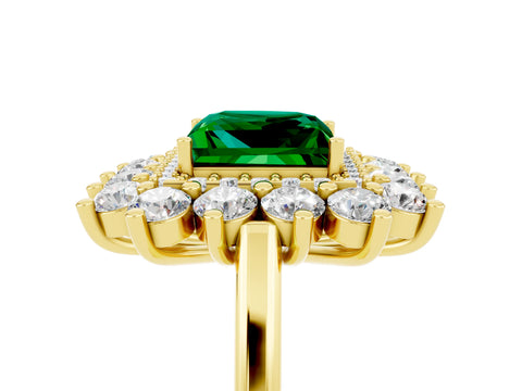 Yellow gold Princess Cut Halo Cluster Diamond Ring with Pave Band and Four-Prong Setting_29