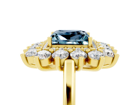 Yellow gold Princess Cut Halo Cluster Diamond Ring with Pave Band and Four-Prong Setting_29