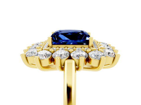 Yellow gold Princess Cut Halo Cluster Diamond Ring with Pave Band and Four-Prong Setting_29
