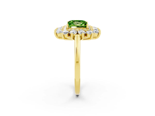 Yellow gold Princess Cut Halo Cluster Diamond Ring with Pave Band and Four-Prong Setting
