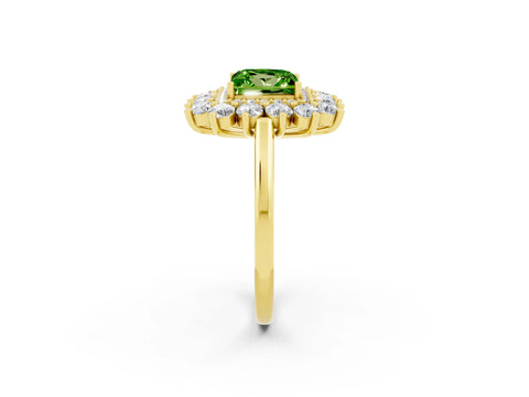 Yellow gold Princess Cut Halo Cluster Diamond Ring with Pave Band and Four-Prong Setting_2