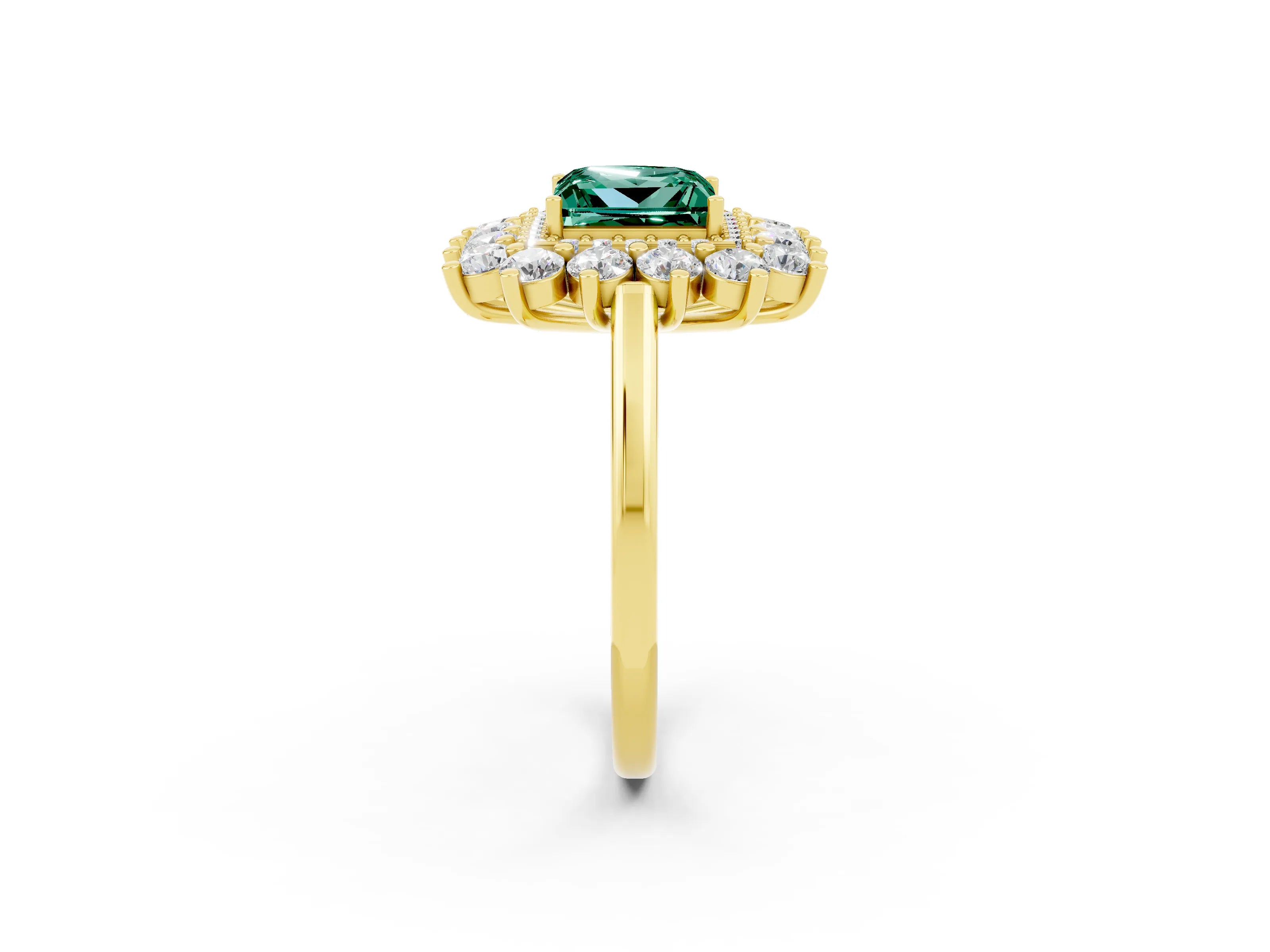 Yellow gold Princess Cut Halo Cluster Diamond Ring with Pave Band and Four-Prong Setting_2