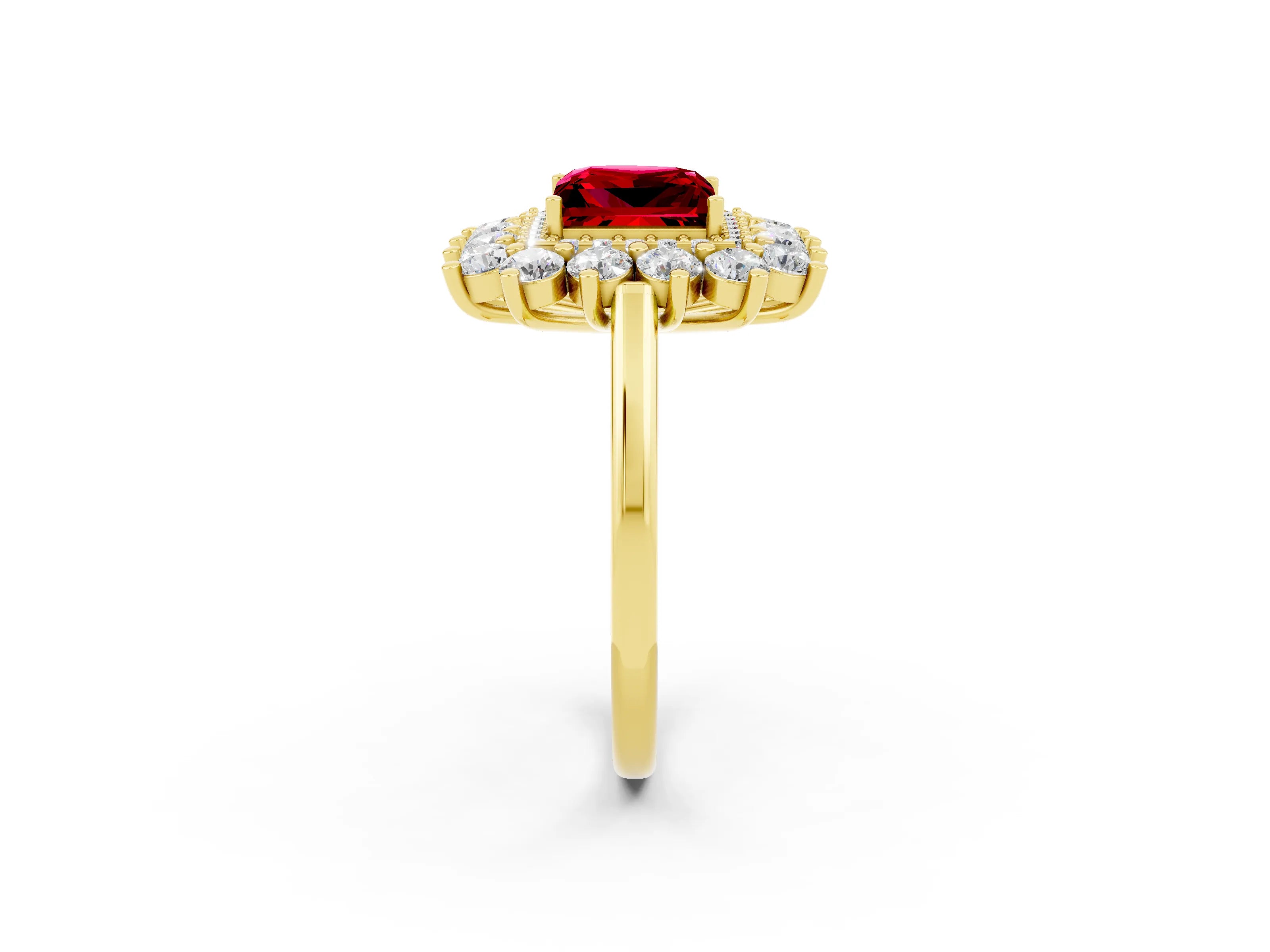 Yellow gold Princess Cut Halo Cluster Diamond Ring with Pave Band and Four-Prong Setting_2