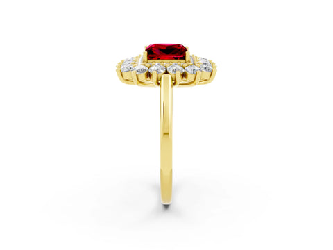 Yellow gold Princess Cut Halo Cluster Diamond Ring with Pave Band and Four-Prong Setting_2