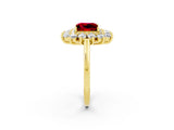 Yellow gold Princess Cut Halo Cluster Diamond Ring with Pave Band and Four-Prong Setting_32