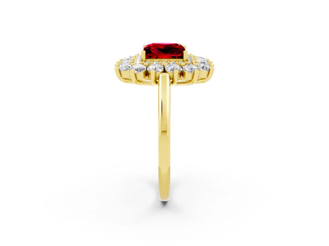 Yellow gold Princess Cut Halo Cluster Diamond Ring with Pave Band and Four-Prong Setting_32