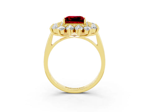 Yellow gold Princess Cut Halo Cluster Diamond Ring with Pave Band and Four-Prong Setting_33