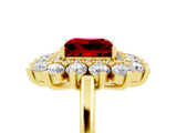 Yellow gold Princess Cut Halo Cluster Diamond Ring with Pave Band and Four-Prong Setting_35