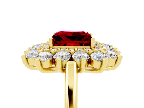 Yellow gold Princess Cut Halo Cluster Diamond Ring with Pave Band and Four-Prong Setting_35