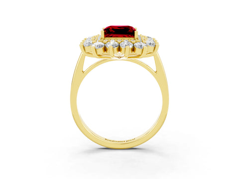 Yellow gold Princess Cut Halo Cluster Diamond Ring with Pave Band and Four-Prong Setting_3