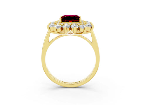Yellow gold Princess Cut Halo Cluster Diamond Ring with Pave Band and Four-Prong Setting_3